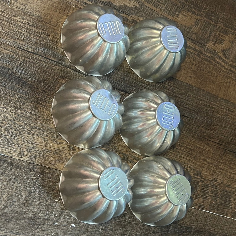 Vintage Jell-O Aluminum Individual Gelatin Molds Set of 6 Fluted Silver Retro
